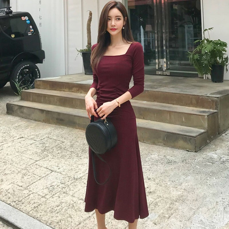 ワインレッド 長袖ニットワンピース – Select shop For Date