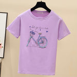 自転車柄プリントデザイン 半袖Tシャツトップス